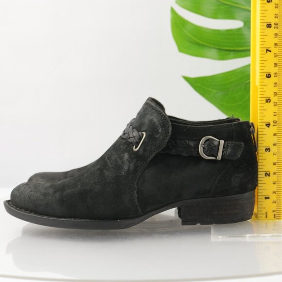 Born Womens Sylvia Boot Size 7.5 Black Suede Distressed Braided Strap Bootie - Picture 5 of 12
